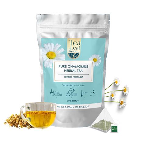 Pure Chamomile Herbal Tea Bags Loose Leaf 100 Pyramid Teabags Blended