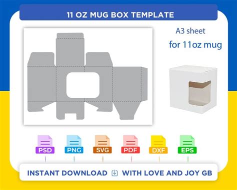 Mug Box With Window Template Png Svg Dxf Eps Label Wrapper Canva Cricut Silhouette Cut