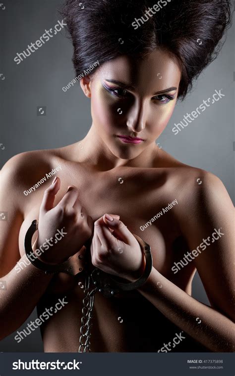 Shot Gorgeous Nude Brunette Posing Handcuffed Stock Photo 417375898 Shutterstock