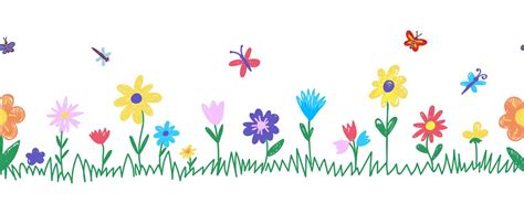 Kids painting flowers. Children hand drawing flower meadow with green ...