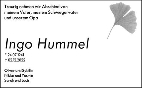 Traueranzeigen Von Ingo Hummel Vrm Trauer De