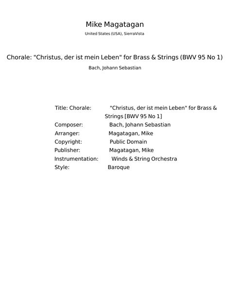 Christus Der Ist Mein Leben Bwv Johann Sebastian Bach Sheet