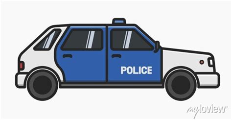 Police Car Side View Cartoon Design Isolated Vector Flat Illustration