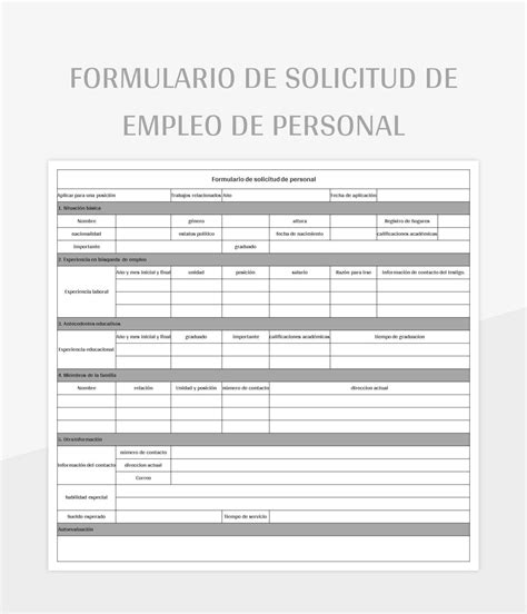 Plantilla De Excel Formulario De Solicitud De Empleo De Personal Y Hoja