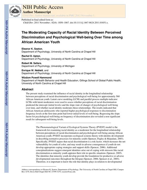 PDF The Moderating Capacity Of Racial Identity Between Perceived