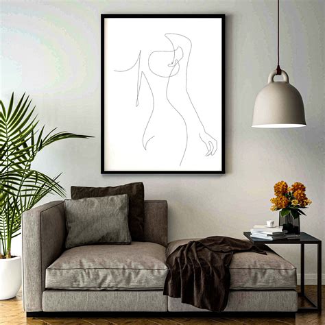One Line Woman Naked Body Digital Art Female Wall Poster Minimalist Boho Single Line Art