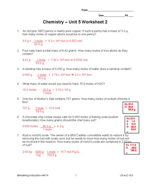 Chemistry Unit 5 Worksheet 3 Empirical And Molecular Formulas
