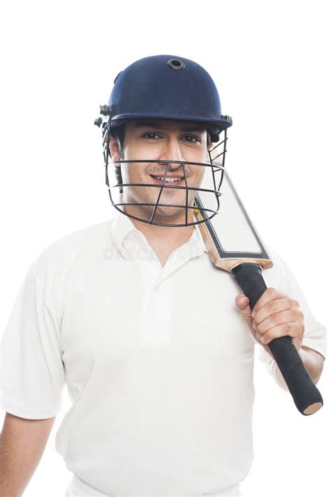 Batsman Standing With Holding A Cricket Bat And Sm Stock Photo Image