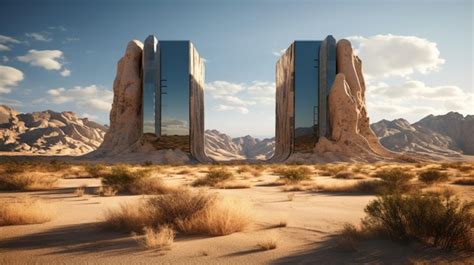 Una Escena Del Desierto Con Un Edificio En El Medio Y Un Fondo De Cielo