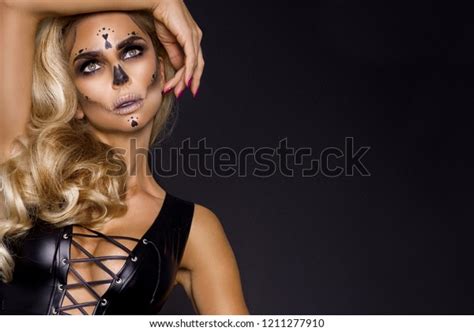Sexy Blonde Woman Halloween Makeup Leather Stock Photo Edit Now