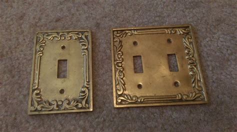 2 Vintage Solid Brass Switch Plate Cover Set Antique Wall Plates