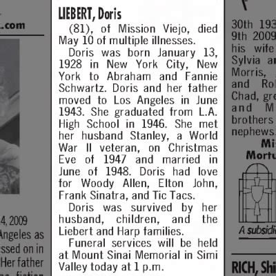 Obituary For Doris LIEBERT Aged 81 Newspapers