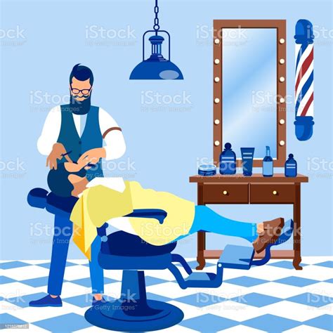 Barber Styling Client Beard In Men Beauty Salon Stock Illustration Download Image Now Adult