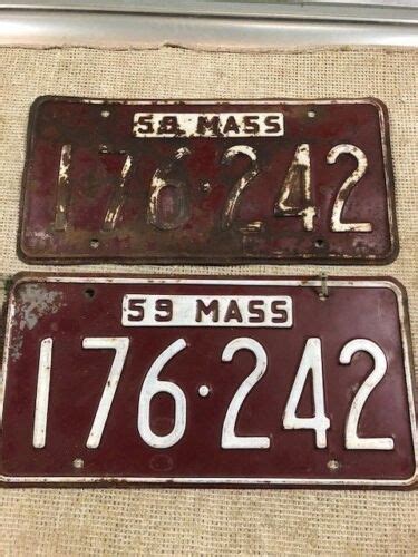 1959 Pair Massachusetts Ma Mass License Plates 176 242 Real Nice Set Ebay