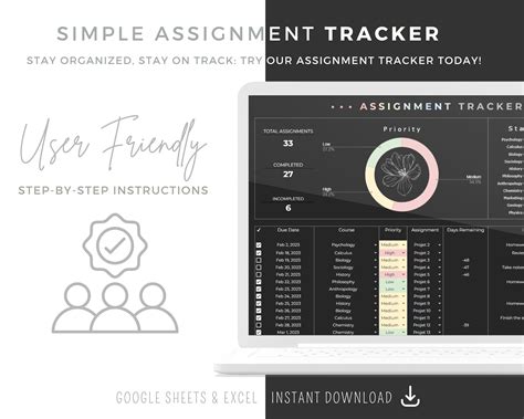 School Planner Spreadsheet Assignment Tracker Google Sheets - Etsy