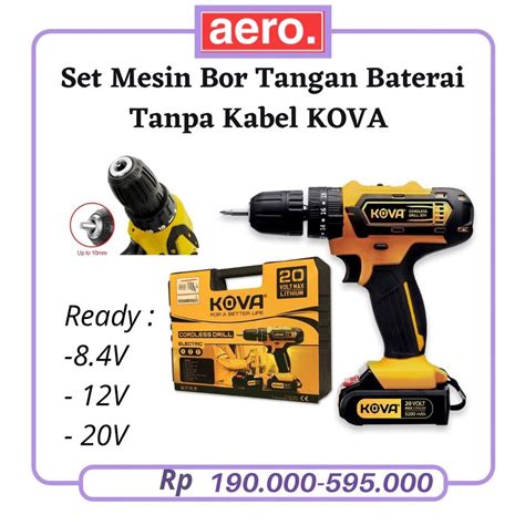 Jual Set Mesin Bor Tangan Baterai Tanpa Kabel Kova Cordless Drill V