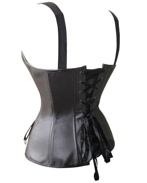 Steel Boned Gothic Vintage Brown Faux Leather Square Neck Bustier