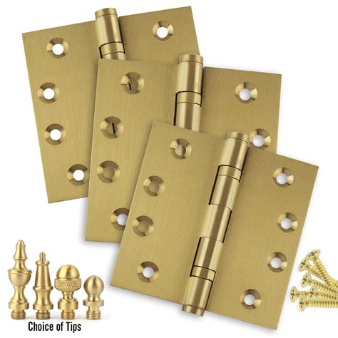 3 Pack 4 5 X 4 5 Solid Brass Ball Bearing Hinges Satin Brass Us4 With Acorn Tips Walmart