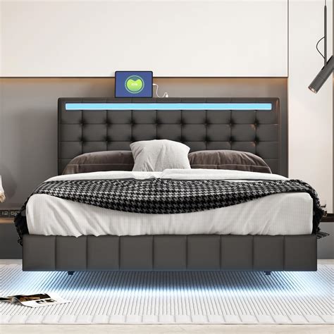 Base De Cama Flotante De Tama O Queen Con Luces Led De Ambiente Y