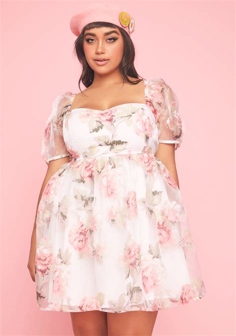 Plus Size Sugar Thrillz Rose Print Puff Sleeve Babydoll Dress Dolls Kill