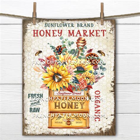 Rustic Farmhouse Honey Fall Sunflowers Bees Market Digital DIY Sign ...