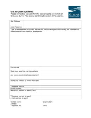 Fillable Online Thanet Gov Area Site Information Form Thanet Gov