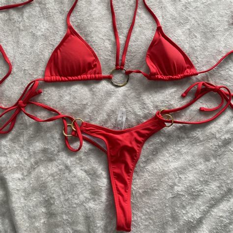 Red Bikini With Gold Ring Detail Rusting Around The Depop