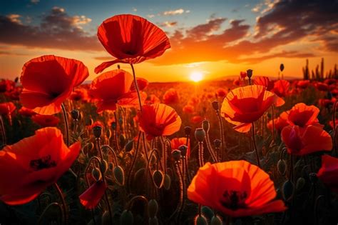 Premium Photo | Poppy field at sunset A poppy field in bloom