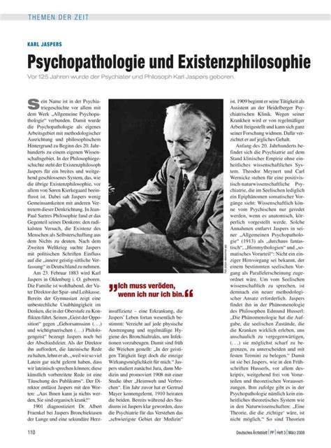 Karl Jaspers Psychopathologie Und Existenzphilosophie