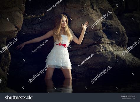 Beautiful Sexy Blonde Girl Water Stone Stock Photo 181873142 Shutterstock