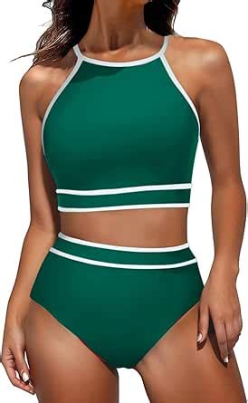 Amazon Women Summer Sexy Bikini Sets Two Piece High Waisted Bathing Suits Tummy Control