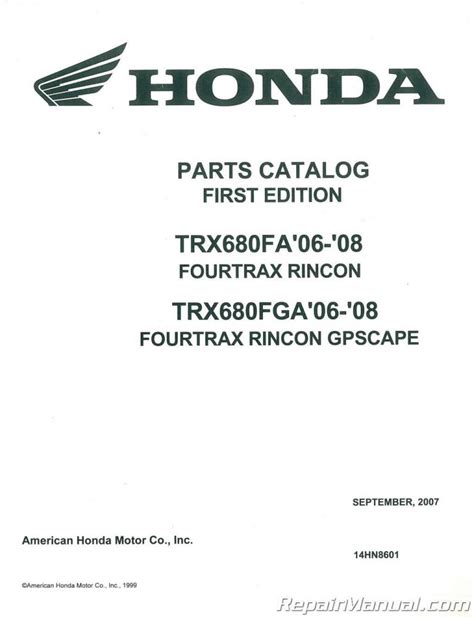 Parts Manual Honda Trx Fa Fourtrax Rincon Trx Fga