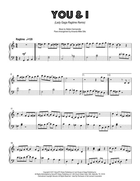 You And I Sheet Music Lady Gaga Piano Solo