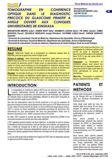 Pdf Revue M Dicale Des Grands Lacs Tomographie En Coherence Optique