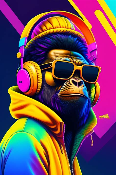 A Monkey With Headphones And Sunglasses On It S Face In Front Of A