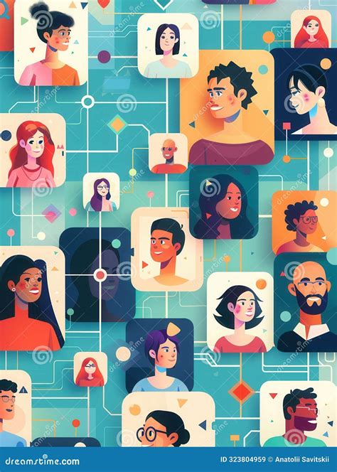 A Vibrant Illustration Depicting A Diverse Group Of Influencers And Their Followers Connected