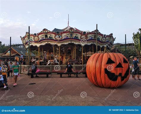 Port Aventura Carousel Decorated For The Halloween Party With A Giant