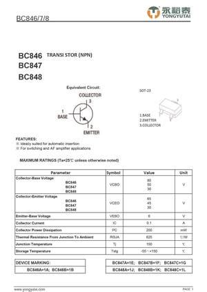 BC847C Datasheet and Replacement, Transistor Equivalent Finder, Cross ...