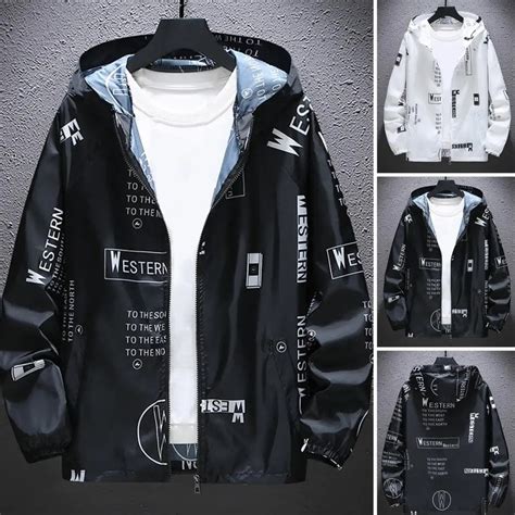 Men Windbreakers Hooded Jacket Zipper Closure Anti Uv Breathable