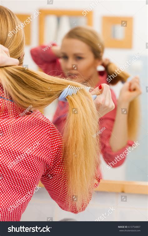 Woman Combing Brushing Her Long Blonde Stock Photo Shutterstock