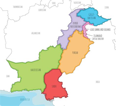 illustrated regional map of Pakistan with provinces and territories and ...