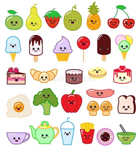 Kawaii Vector Cartoon Emoticon Character With Different Emotions And