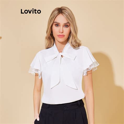 Lovito Blusa Elegante La O Frontal E Malha De Contraste Para