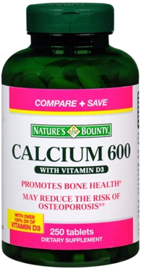 Nature S Bounty Calcium 600 With Vitamin D3 Tablets 250 Tablets