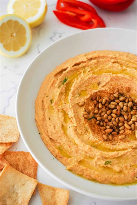 Roasted Red Pepper Hummus - The Floral Apron