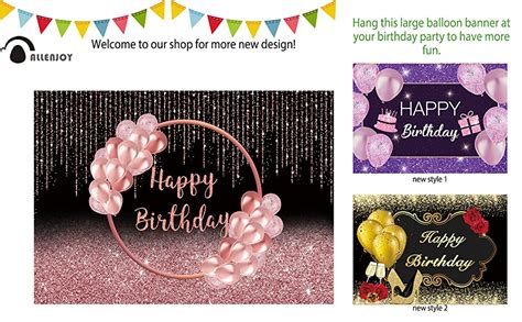 Allenjoy 7x5ft Happy Birthday Backdrop Pink Rose Gold Black Glitter Balloons