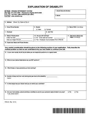 Fillable Online Varetire Explanation Of Disability VRS 6A