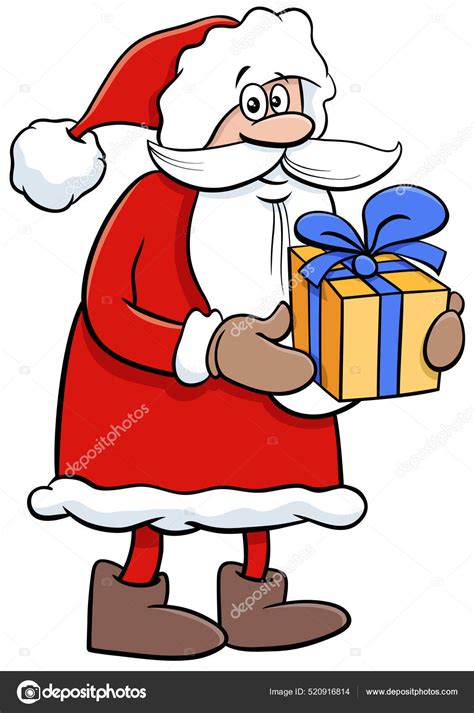 Cartoon Illustration Happy Santa Claus Character Present Christmas Time