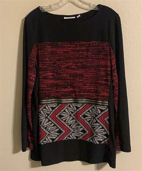 Susan Graver Black And Red Patterned Stretchy Tunic Blo… Gem