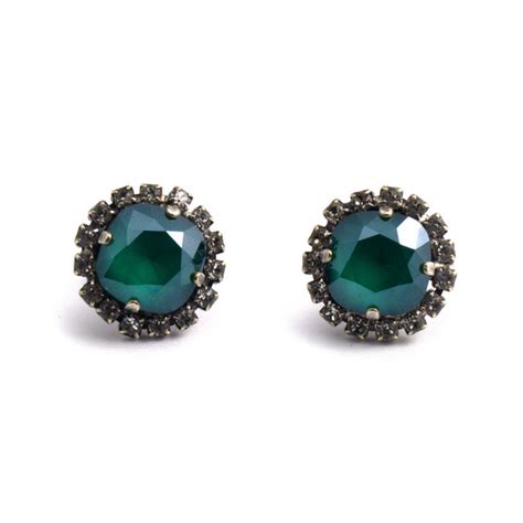 Oorstekers 12 Mm Met Groen Swarovski Kristal Stud Earrings Gemstones